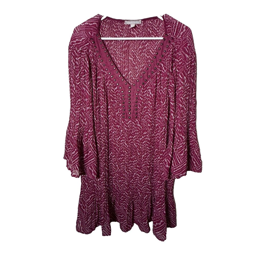 Woman Within Blouse Women's 1X Maroon 22/24 V-Neck Studded Pleated Flare Top